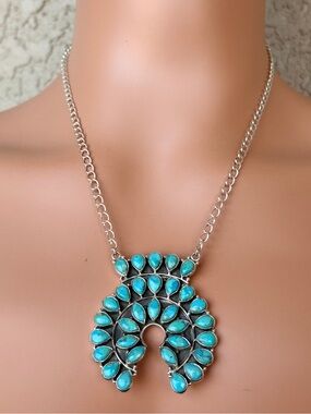 925 Sterling Silver Kingman Turquoise Naja Statement Necklace